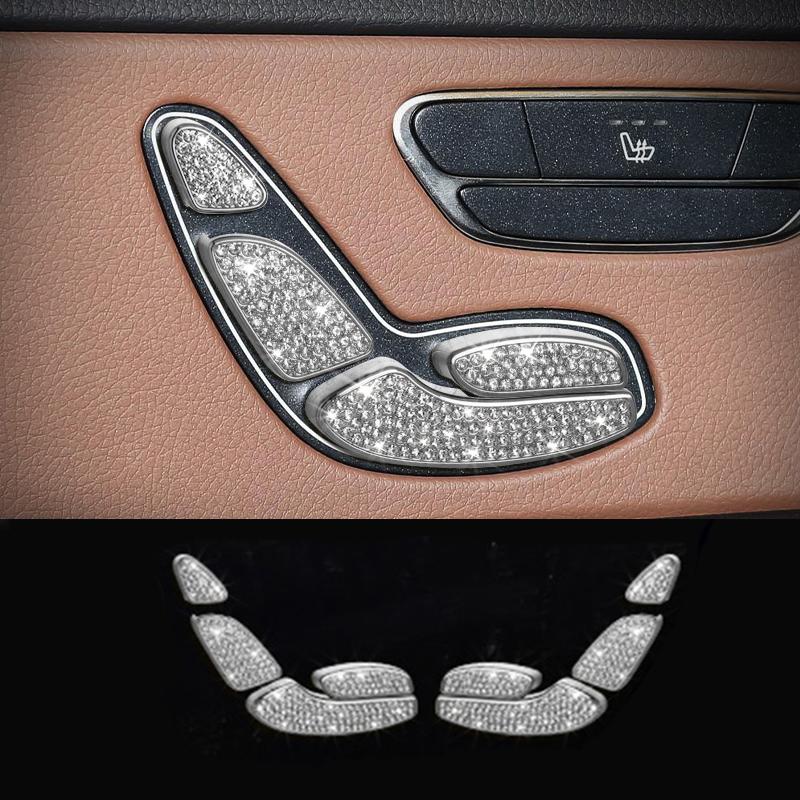 For Mercedes-Benz S Class W222 14-17 Gold Silvery Crystal Style Seat Adjust Buttons Cover