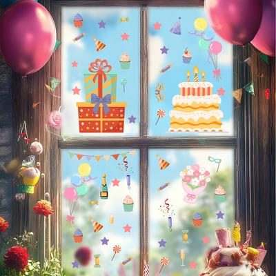 Birthday Party Static Electricity Glass Stickers for Bedroom, Bathroom, Living Room, Balcony and Windows Decoration