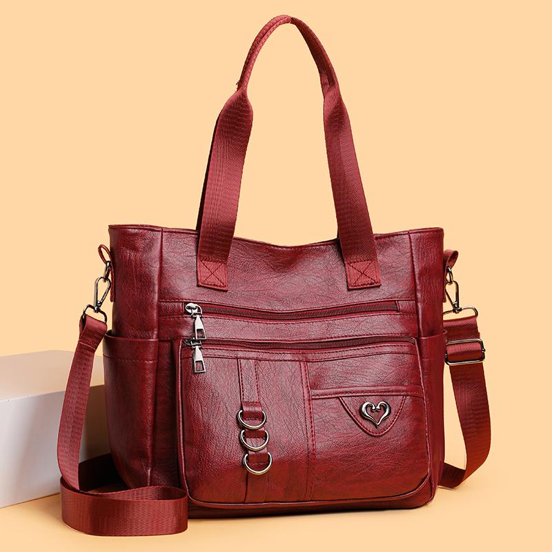 Middle-aged Women's Bag Multi-layer Shoulder Bag Soft Leather Handbag Large Capacity Crossbody Bag