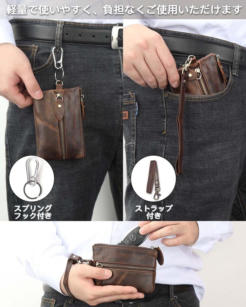 Key Case with Card Car Key Coin and Small Item Genuine Leather with 6 Two Exterior Leather Card and Key Case with Card Coin and Smart Key Large