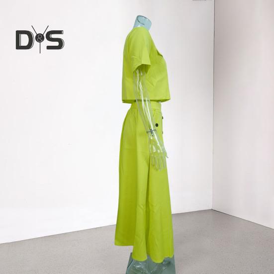 Women's Shirt And Skirt Solid Color O Neck Button Down Blouse Skirt with Pockets Summer Outfit for Office Business Occasions