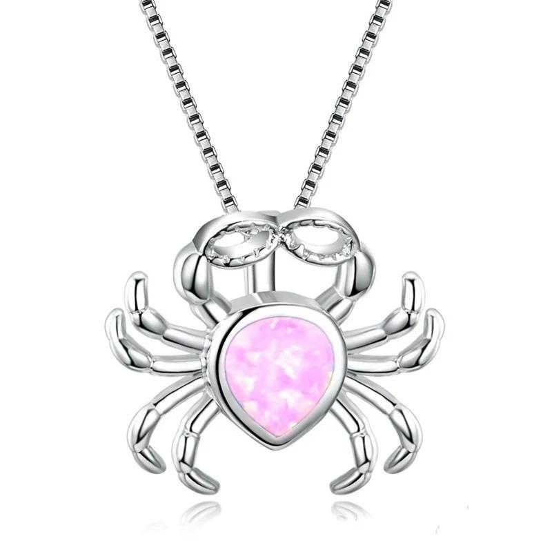 Modische Niedliche Krabben Anhänger Halskette Für Frauen Einlage Blaues Imitationsopal Halskette Hochzeitsschmuck Geburtstagsgeschenke