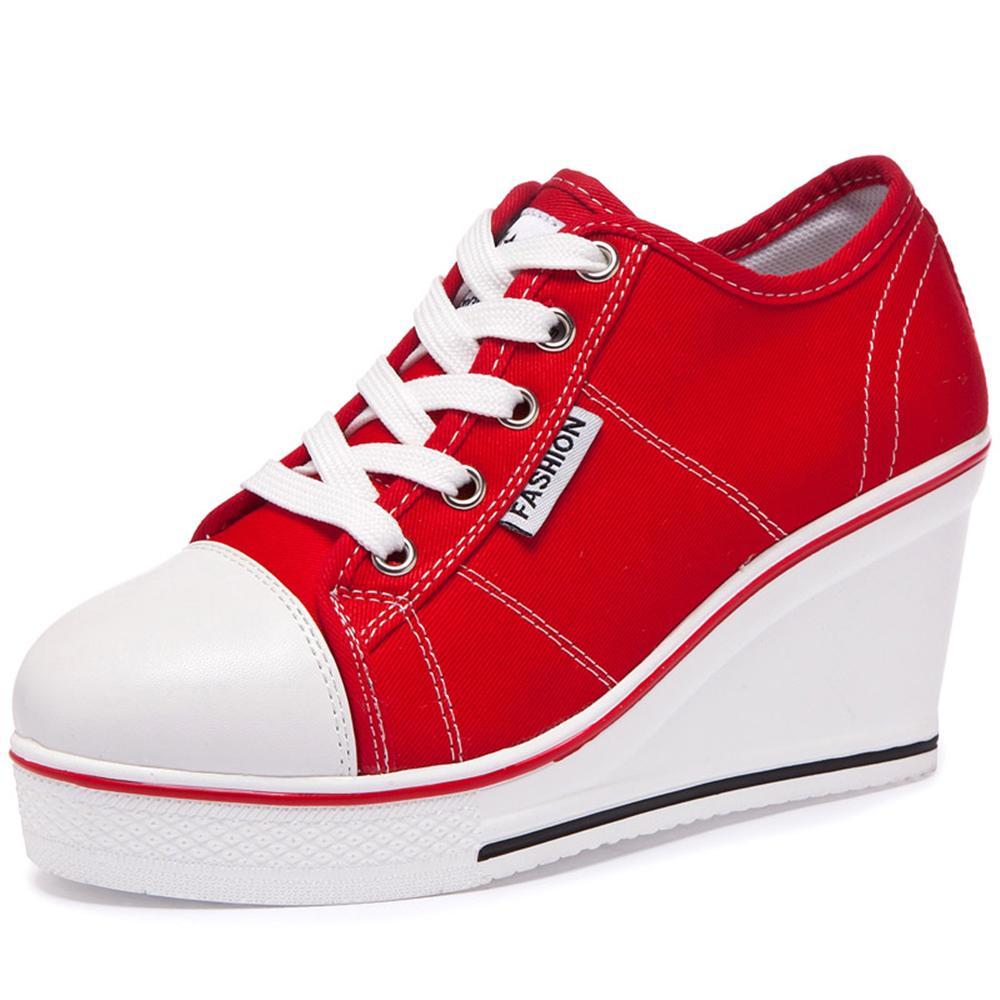 

Fashion New Women Vulcanize Shoes Platform Breathable Canvas Shoes Woman Wedge Sneakers Casual Fashion Candy Color Students Drop Ship 43 красный