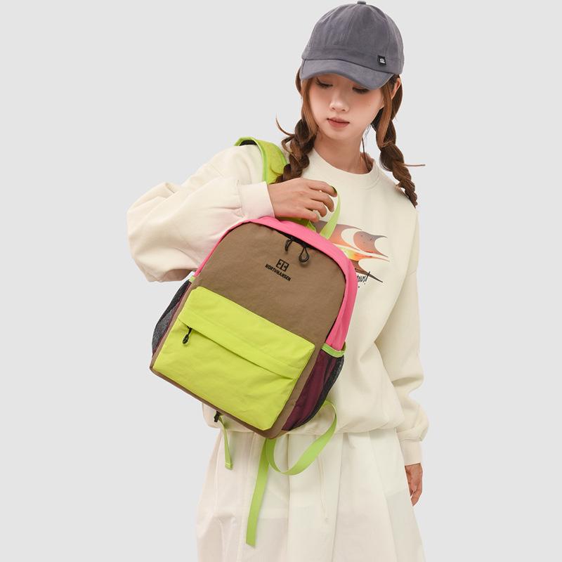 Schoolbag Contrasting Color Large Capacity Girls Campus Casual Versatile Backpack Junior High School Student High School Student School Bag Women's