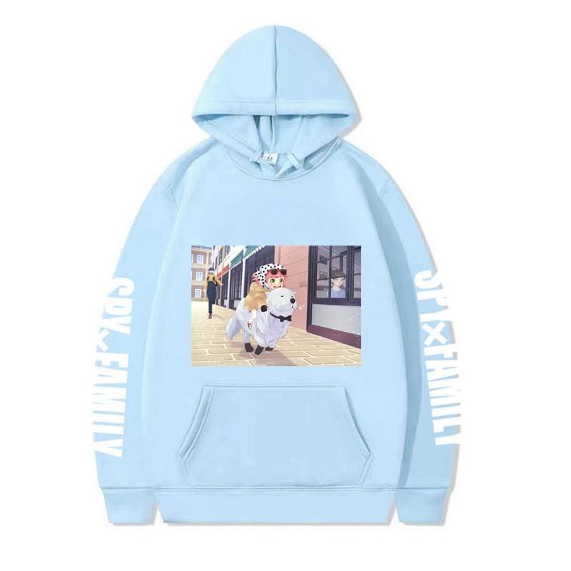 Spy X Family Anime Print Hooded Sweatshirt Men Women Oversized Fleece Pullover With Ribbed Hem