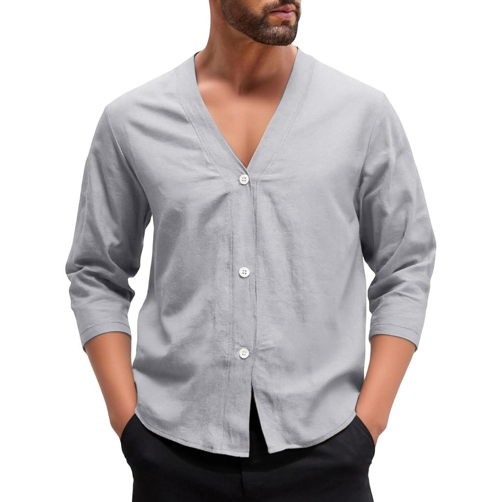 Men's Casual ,color Linen V,neck Long,sleeved Button,down Cardigan