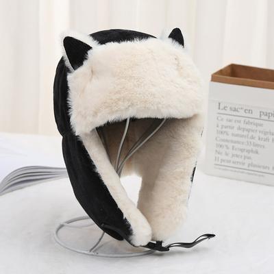 Female Winter Cat's Ears (Steamed Cat-ear Shaped Bread) Lei Feng Hat Plush Thickened Warm Hat Windproof Outdoor Riding Ear Cap