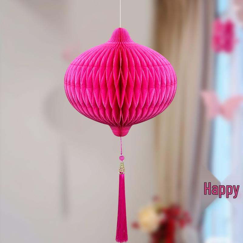 Wedding Décor Set: Honeycomb Balls, Folding Fans & Double Happiness Pendants for Groom's Room