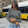 Damen Slim Top Langarmshirts Basic Crop Tops Ausgehmode Einfarbig Rundhals Layer Slim Fit Tops
