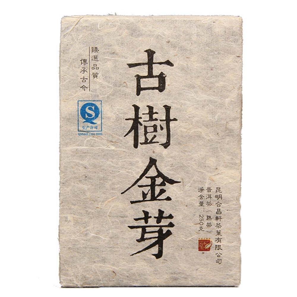 BOKU Golden Bud Ancient Tree Pu Erh Ripe Tea Brick Yunnan 250g