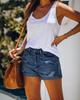 2021 Women's Elastic Mid-Waist Ripped Denim Shorts
