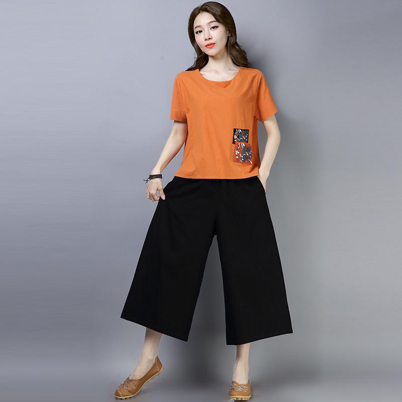 2 piece set Women Cotton Linen short 