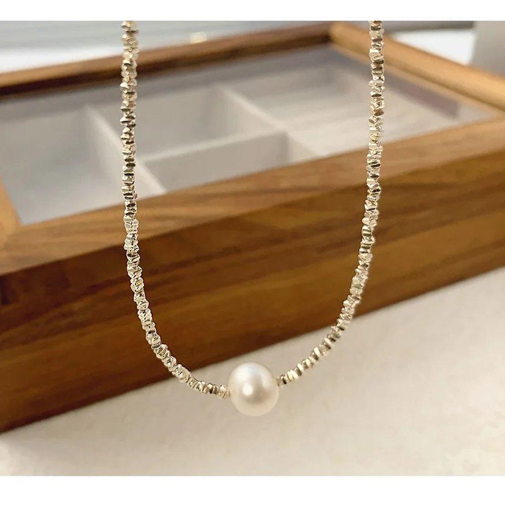 100% 92.5 Silver Sculpture Volume Natural Pearl Only One Necklace Rose Gold