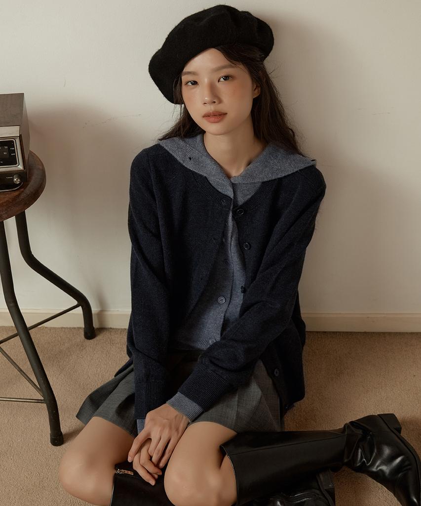 ENNITTUDE Wool Blend Hooded Layered Cardigan