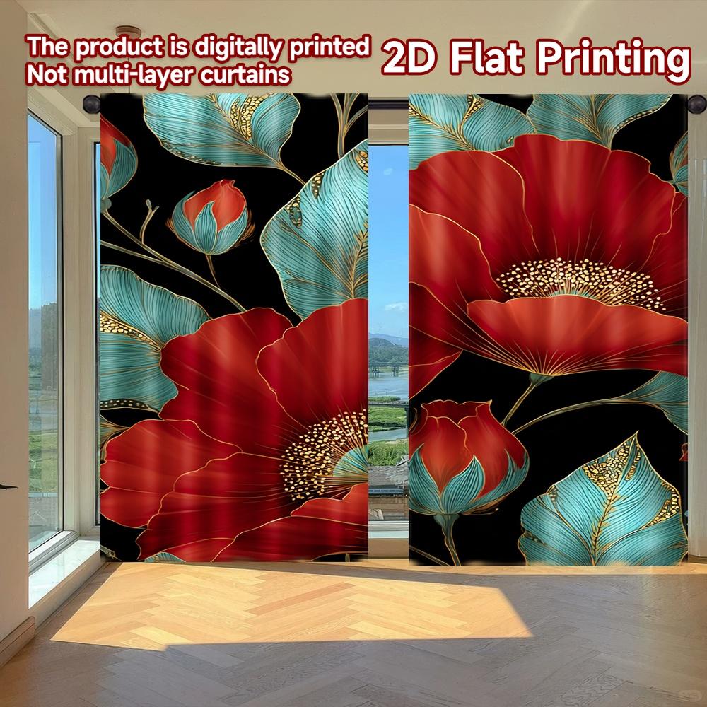 

Set Of 2 Modern Flat Printing Curtains Without Rod Floral Elegance Black Fashionable Curtainments During New Year Curtain Made Polyester W100*H70(CM)-Rod Pocket&1PCS