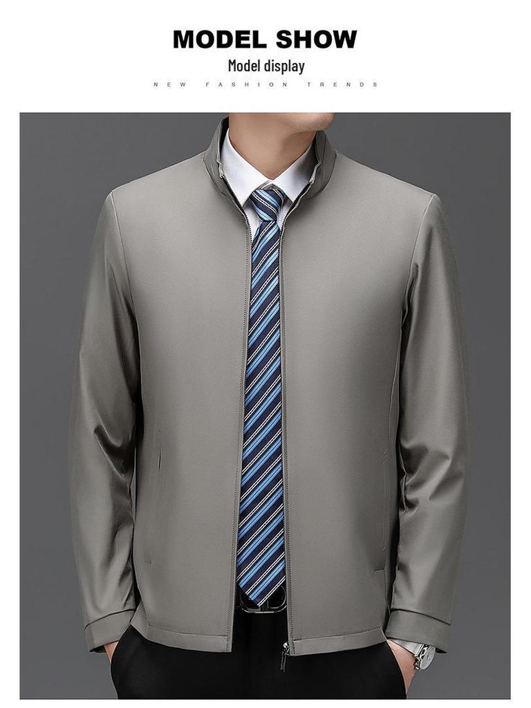 2026 Men's High-Grade Business Casual Stand-Up Collar Jacket: Spring/Autumn Middle-Aged Dad's Top