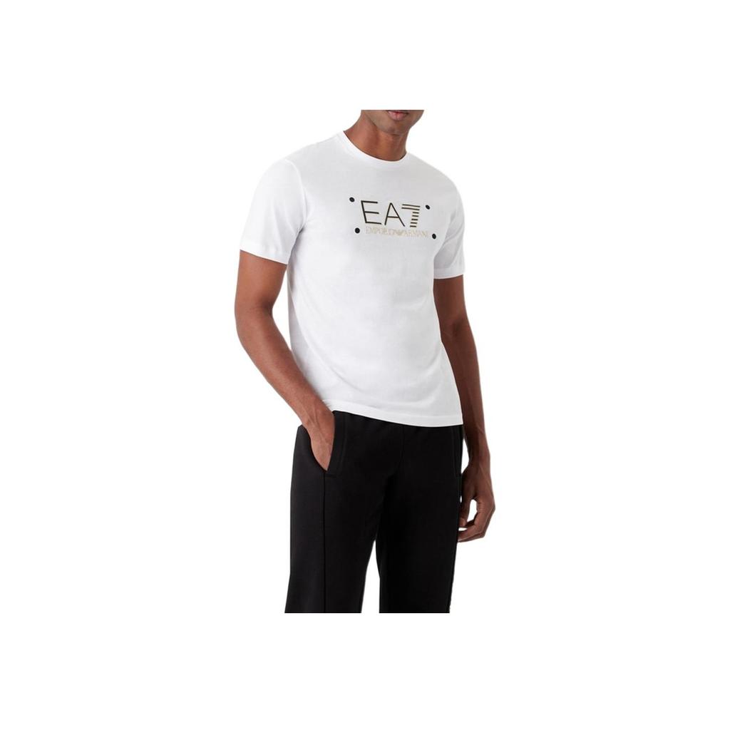 Emporio Armani EA7 SS23 Letter Print Crew Neck Short Sleeve T-Shirt Men Tops White 3RPT20-PJM9Z-1100