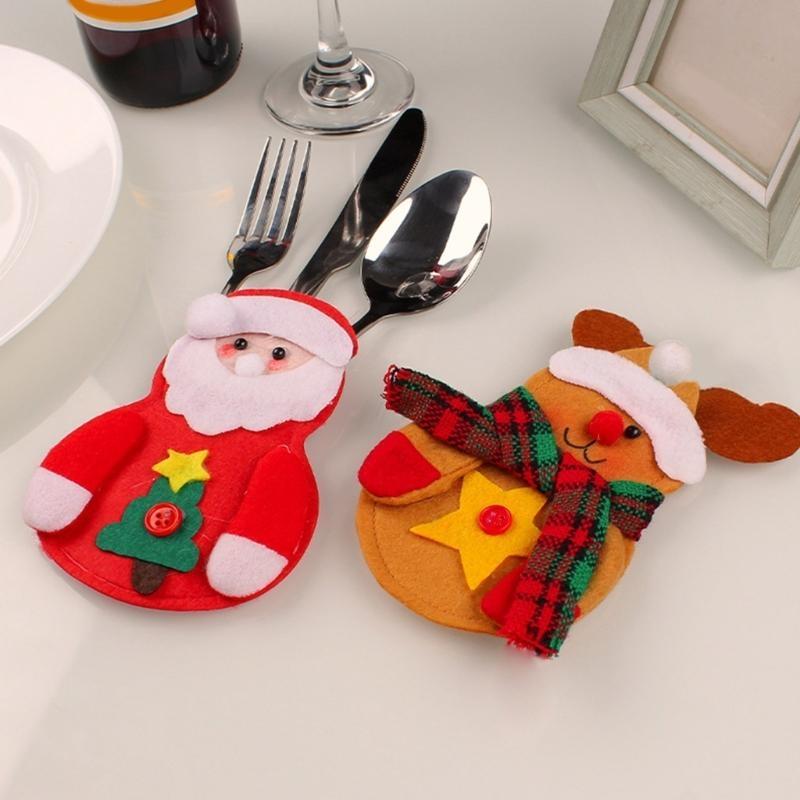  8pcs Christmas Tableware Holders Knives Fork Cutlery Bag Kitchen Xmas Snowman