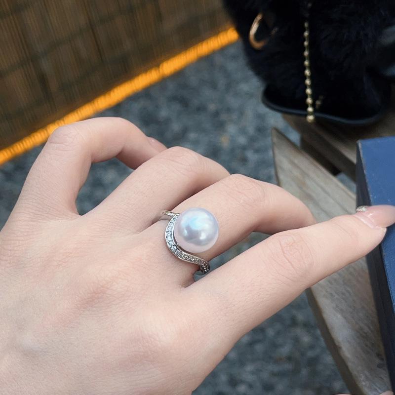 Luxury Rhinestone Flower  Pearl Ring - 2025 Women s High-End Fashion Statement Jewelry Adjustable Opening стиль трехцветный