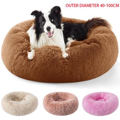Rundes Haustierbett für Groß Superweich Rutschfest Katzenbett Langplüsch für Mittelgroßes Hundehaus Winter Outdoor Warm Schlafen Haustierbedarf