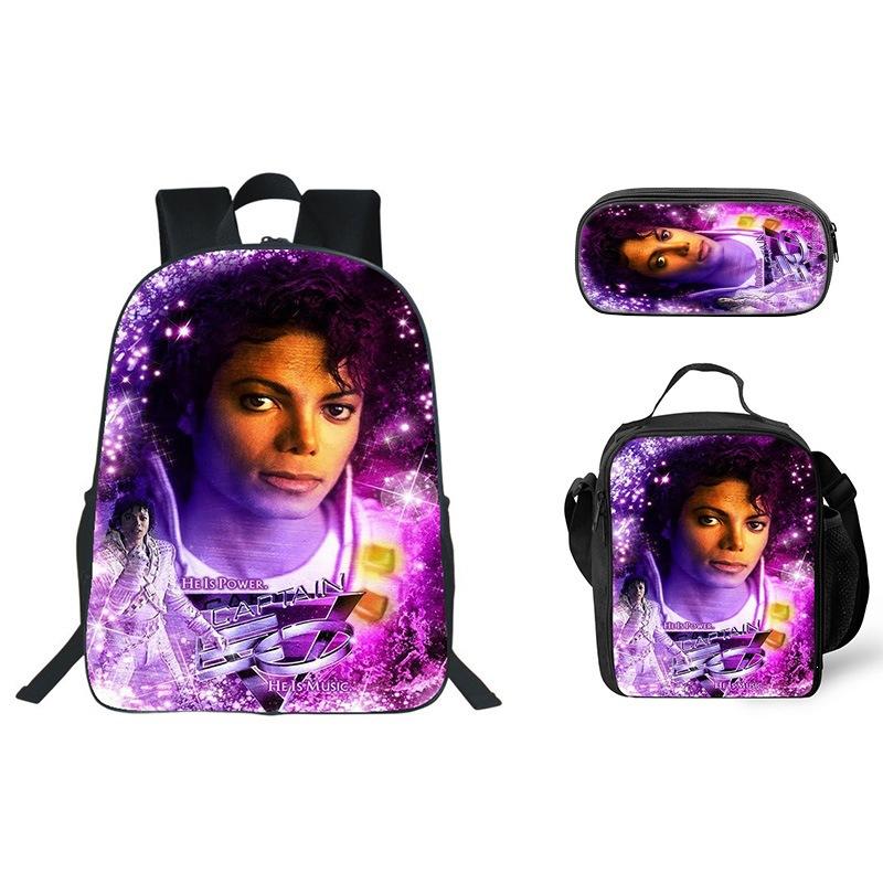 Student Backpack Lunch Bag Pencil Case 3-Piece Set, Waterproof Durable Large Capacity, MJ Pattern, Kids School Bag Set