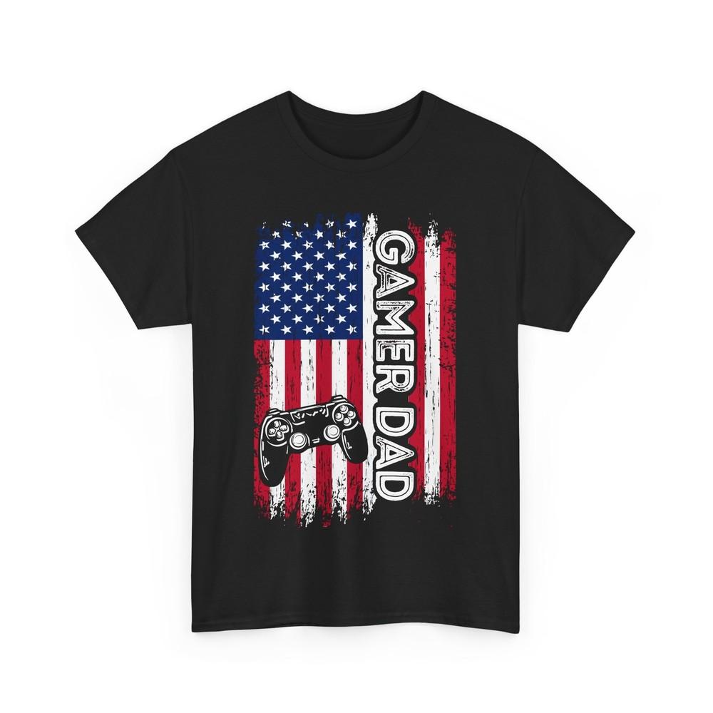Gamer Dad American Flag T-shirt, Video Games Controller Father‘s Day Dad Shirt
