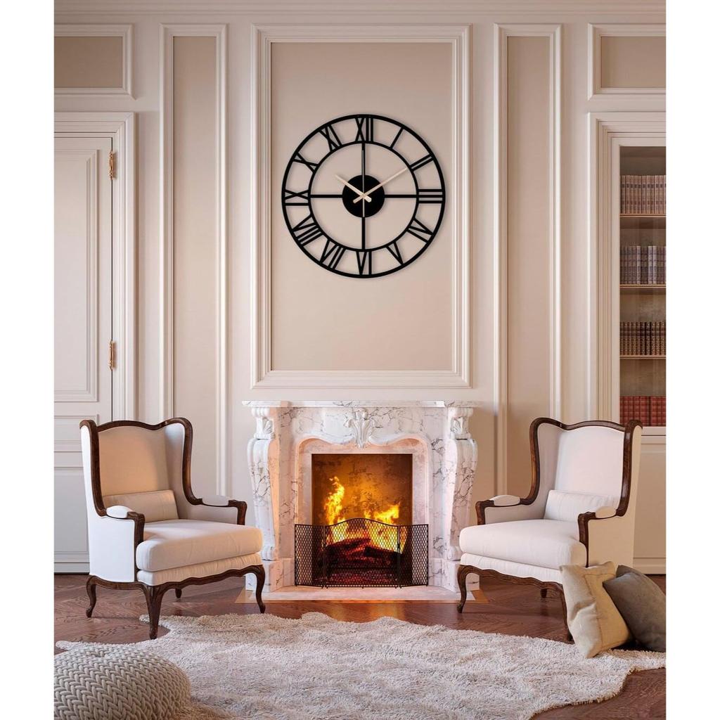 Large World Map Wall Clock, Metal Minimalist Modern Clock, Round Silent Non-Ticking Battery Operated Wall Clocks for Living Room / Home /Kitchen