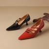 Genuine Leather Black Red Women Pumps High Stiletto Heel Small Big Size 31 47