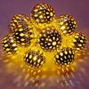 Solar Moroccan String Lights Metal Spherical Outdoor Fairy Lights for Christmas, Thanksgiving, New Year, Valentine's Day