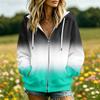 Women's Gradient Print Hooded Jacket with and Pockets for Casual