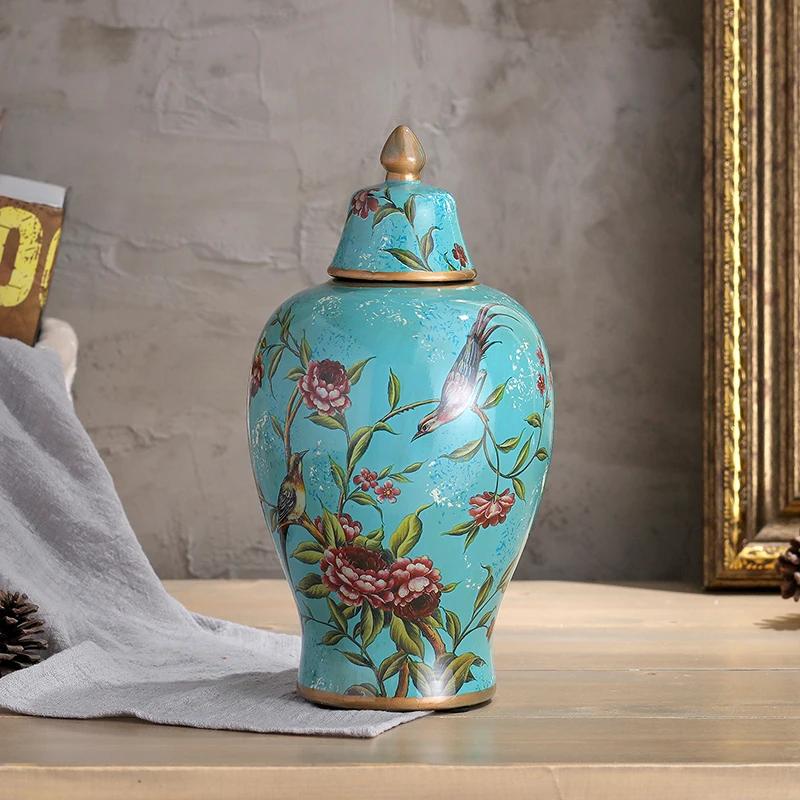 Malované keramické vázy Ozdoby Klasické květiny a ptáci Vázy Víceúčelové Starožitné porcelánové úložné nádoby Rustikální domácí dekorace