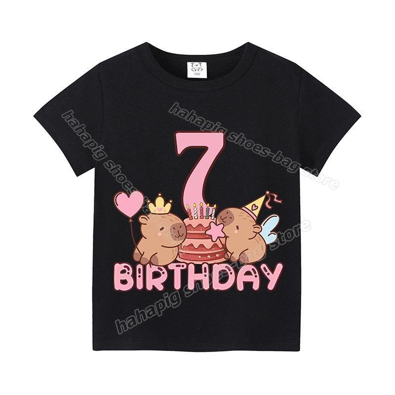 Capybara Girl Birthday Clothes Cute Toddler Kids Number T Shirt Cartoon Short Sleeve Baby Cotton T Shirt Summer Children  Tops