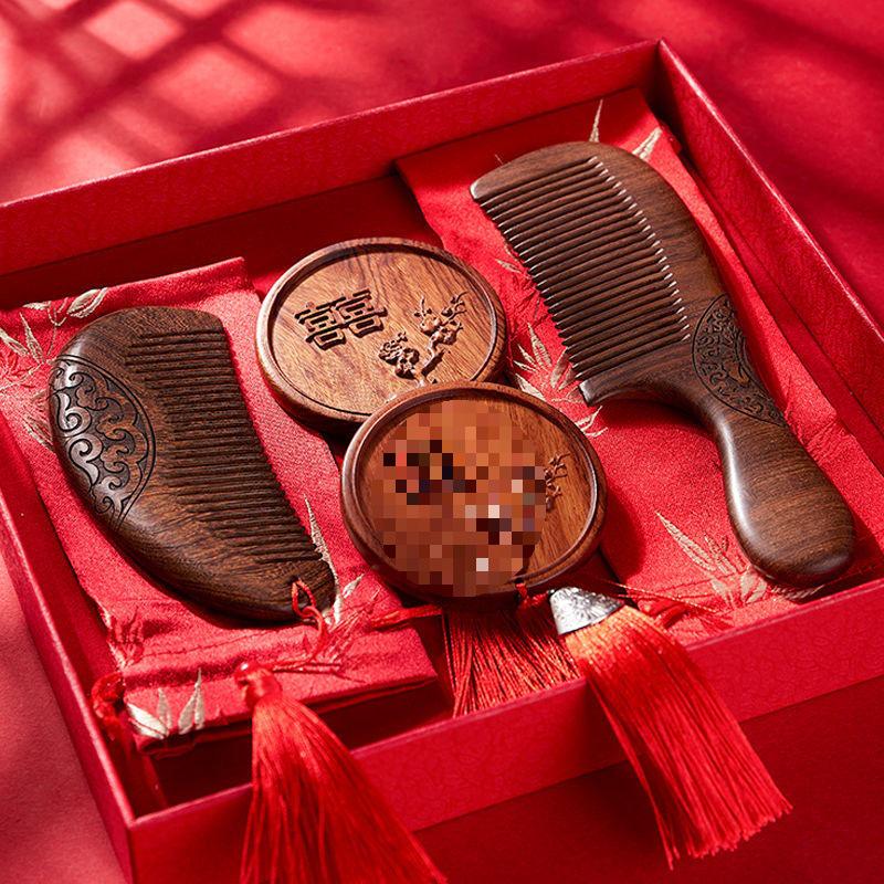 Red Bridal Comb & Mirror Set: Elegant Wedding Accessories for Women