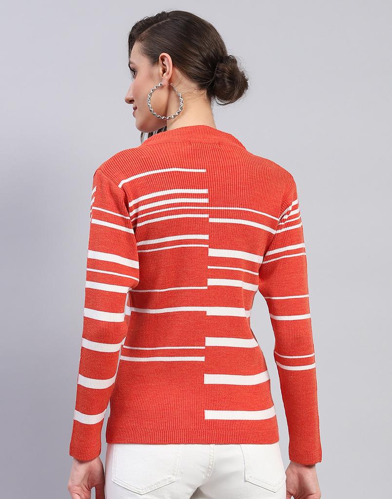 Monte Carlo Womens Self Design Orange Band Neck Full Sleeve Top