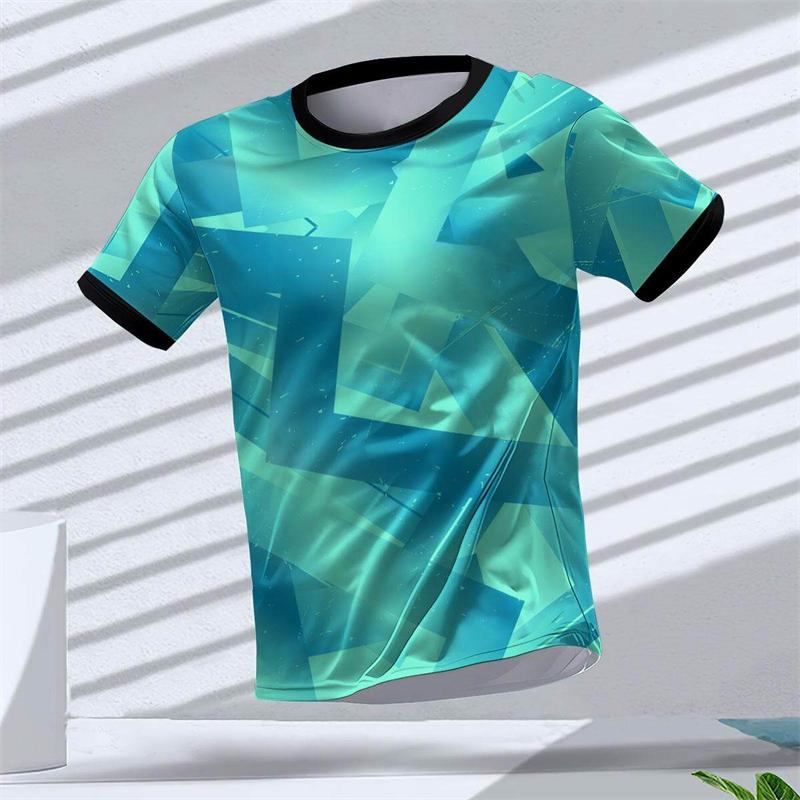 Simple Geometric Graphic 3D Printed Sports T Shirts Summer Fashion Running Table Tennis T-shirts Loose Breathable Mens Tees Tops