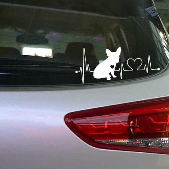 French Bulldog Heartbeat Car Bumper Window Sticker Reflective Decorative Decal