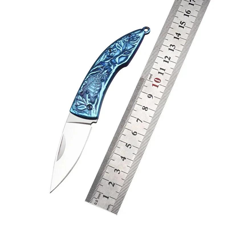 Dropship Stainless Steel High Hardness Sharp Folding Pocket Knife, 3D Pattern Handle Portable Utility Tool for Fruit Peeling & Daily Use