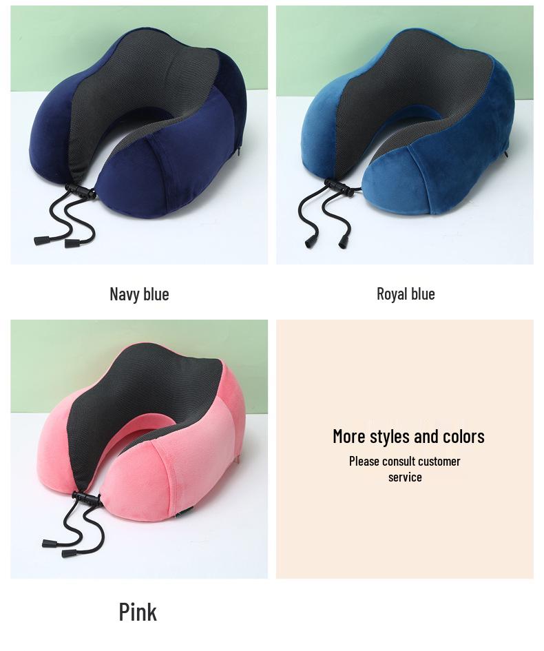 U-Shaped Memory Foam Neck Pillow with Buckle Design - Solid Color, Slow Rebound, Foldable for Office Naps