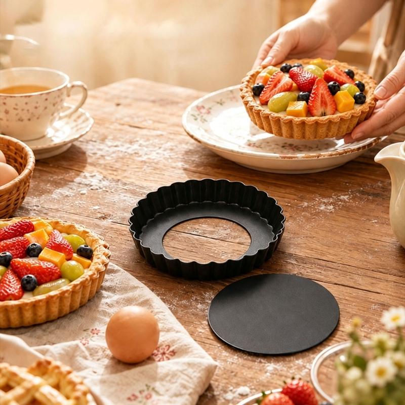 Nonstick Round Baking Pan with Fluted Wall and Removable Base for Pie, Pastry, Dessert, and Family Kitchen Use