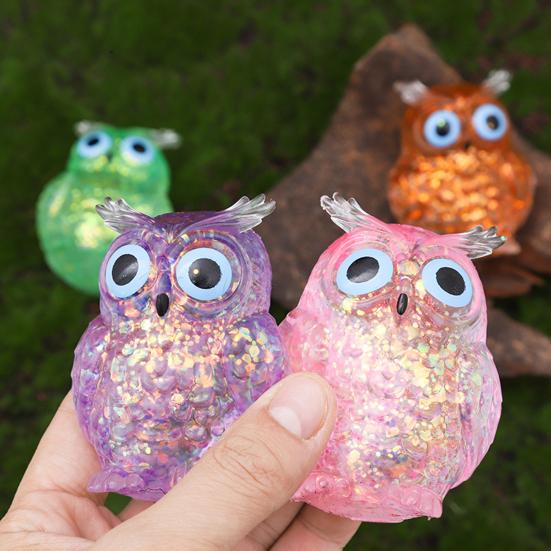 Glitter Owl Squeeze Toy Slow Rebound Stress Relief Clear Bird Sensory Toy Anxiety Relieving Stress Ball Animal Shape Relaxation Tool