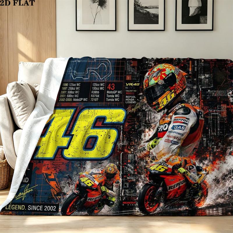 Valentino Rossi Motor Print Flannel Blanket High Quality Warm Comfortable Cover for All Seasons Perfect for Gifts Home Decor