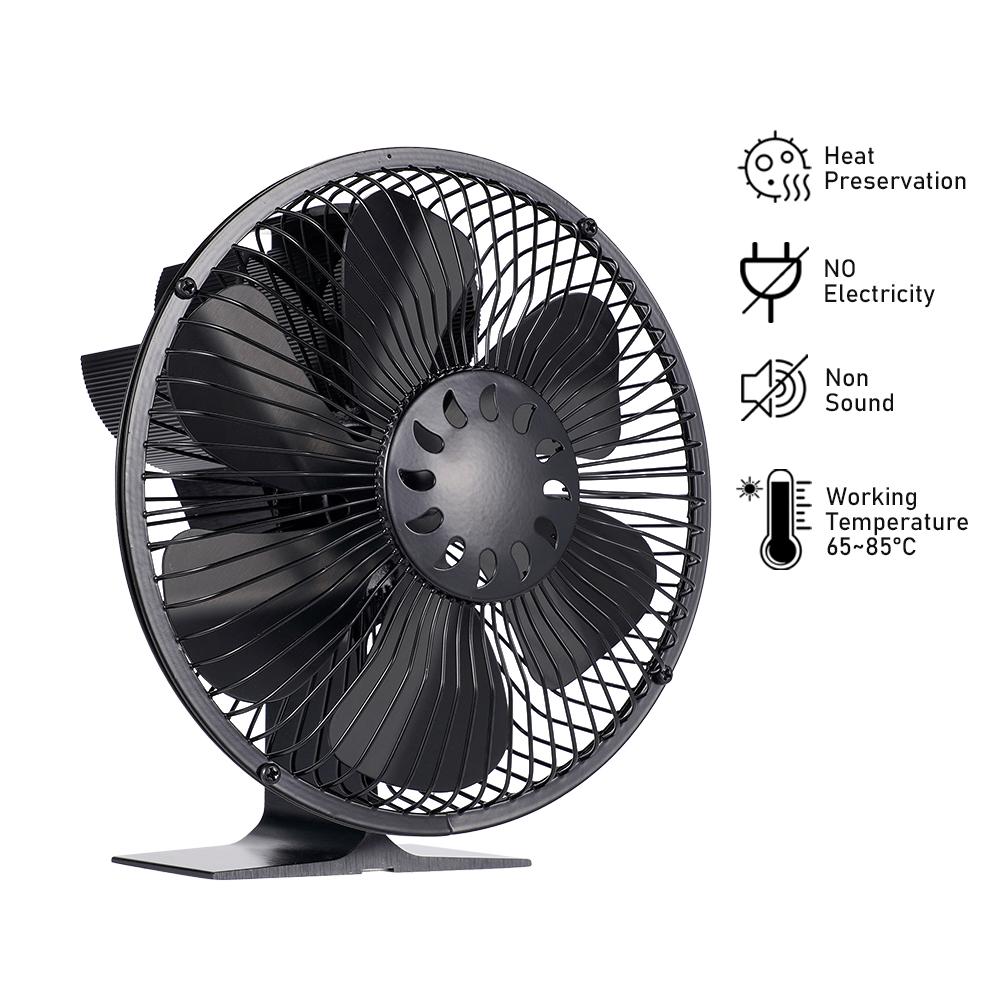 6 Blades Heat Powered Stove Fan With Cover Log Wood Burner Eco Quiet Large Air Volume Fireplace Fan Efficient Heat Distribution