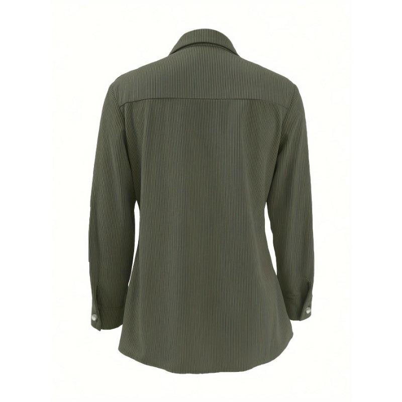 [Chic Long Sleeve] Elegant Light Blue Corduroy Jacket for Women | Polyester | Machine Washable | Fall/Winter