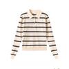 A New Design Striped Polo Neck Knitted Sweater for Women In Autumn and Winter, A Versatile, Slimming and Figure-hugging Long-sleeved Top