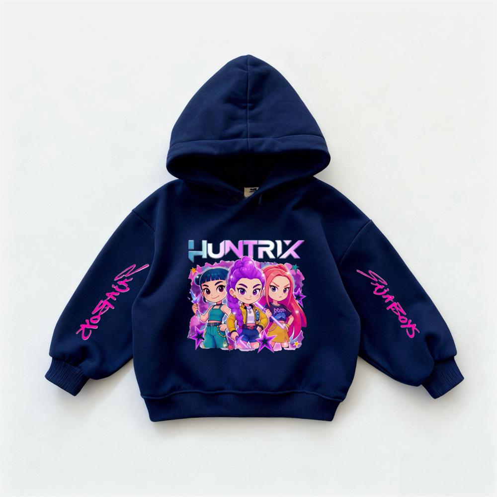 Pink Hoodies Demon Huntrix Long-sleeved Sweatshirts Girls Child Trendy Casual Hooded Tops Kids New Loose Fashion Autumn Wear
