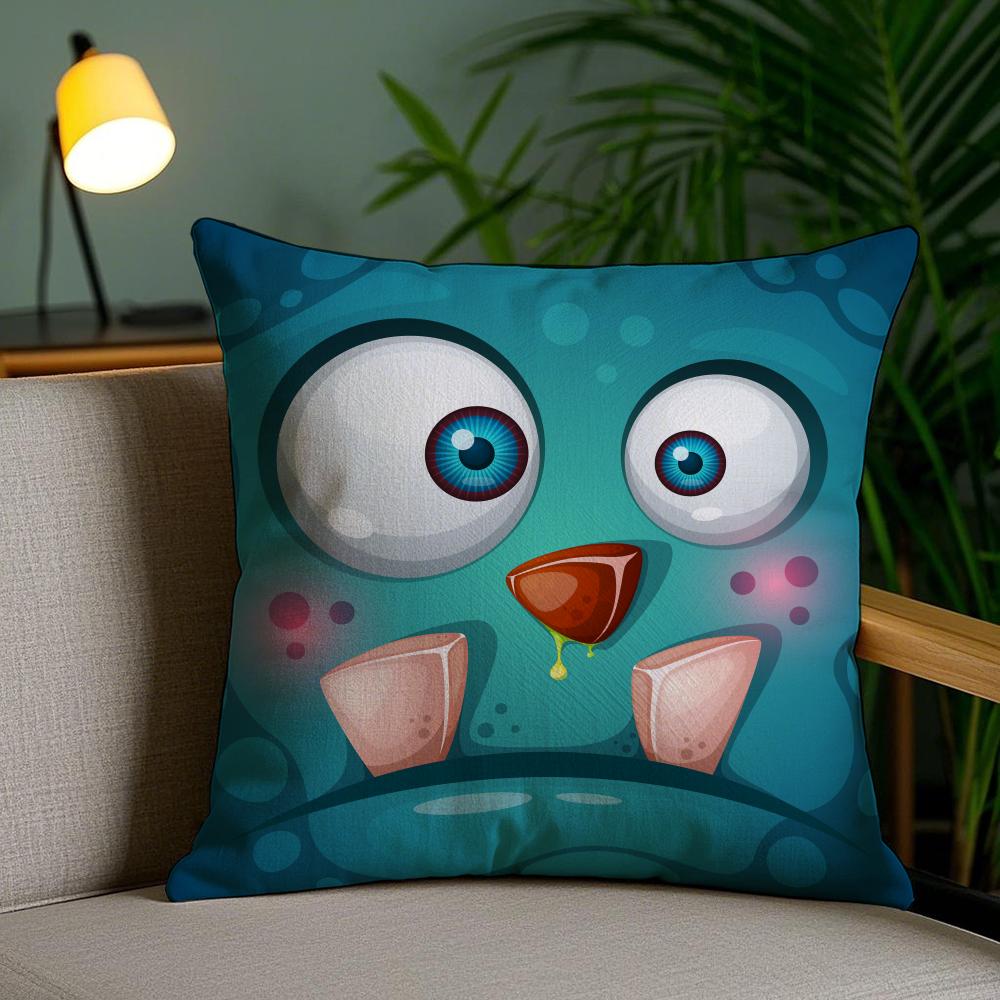 Funny Little Monster Cushion Cover Soft Short Plush Double-Sided Printing Home Decor Machine Washable Pillow Case Gift