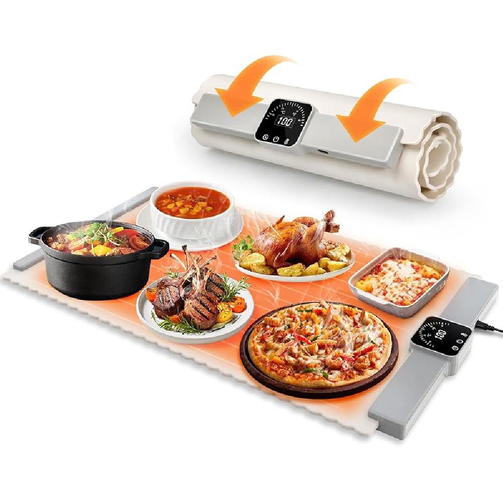 Food Warming Mat – Roll Up Silicon Food Warmer with Fast Heating, 5 Temperature Settings, Auto Shut-Off - for Parties, Buffets, and Home Use