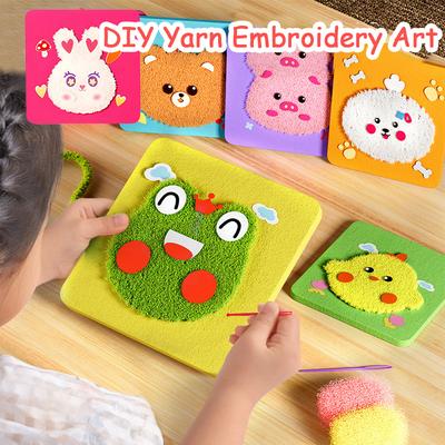 Poke Art Yarn Embroidery Kit For Toddlers - Cartoon Animal Craft Punch Needle Learning Toy