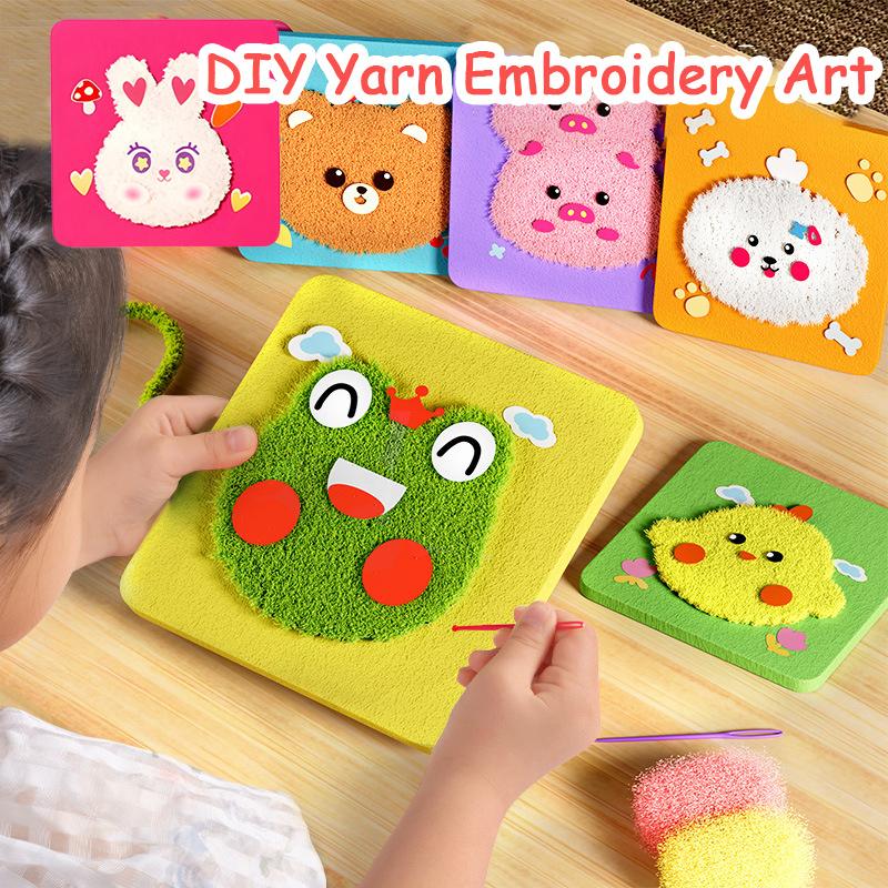 Poke Art Garnstickerei-Set für Kleinkinder - Cartoon-Tierhandwerk Punch Needle Lernspielzeug