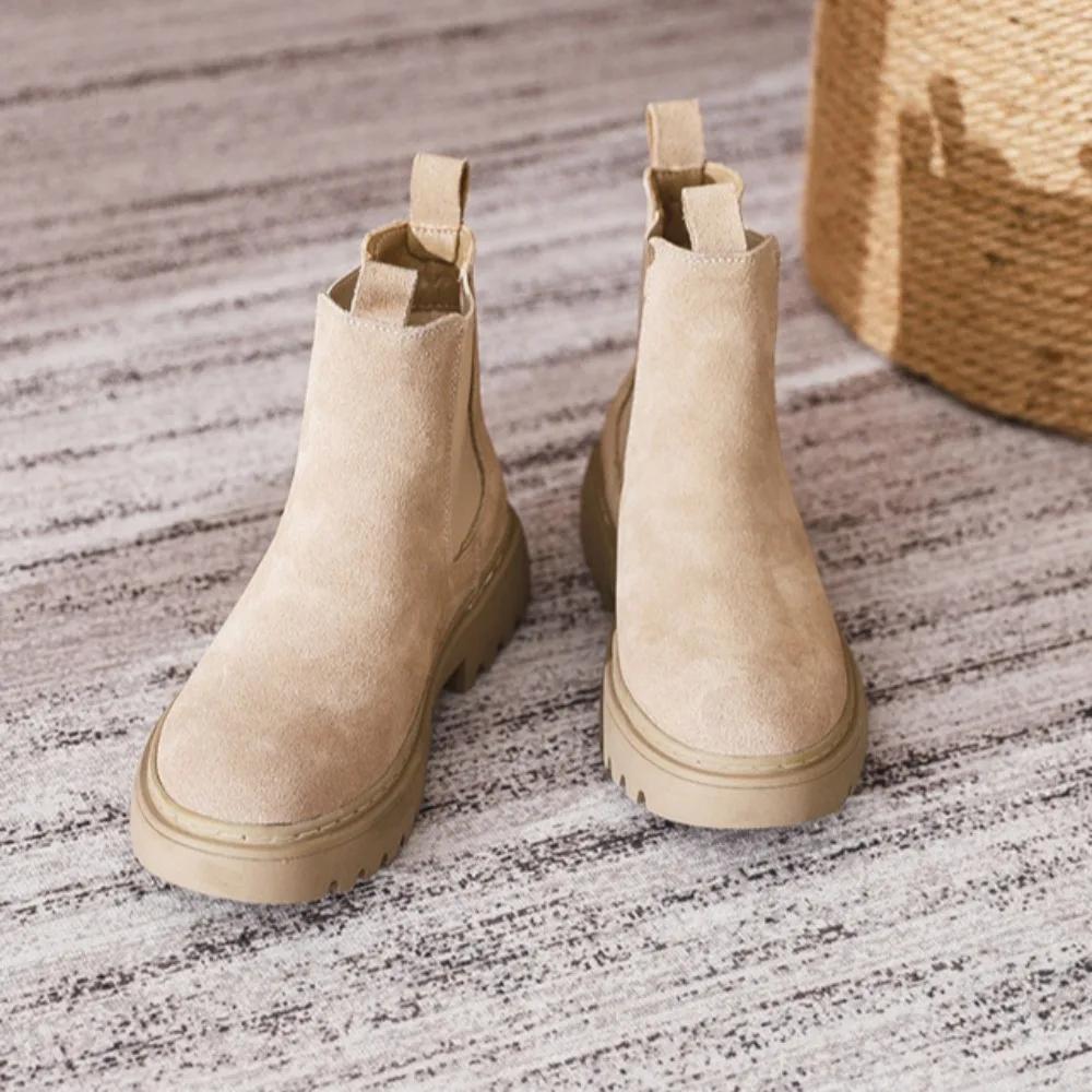Short Boots for Women 2025 New Matte Leather Women's Shoes British Style Womens Boots Mid Heel Flats Short Boot Platform Shoes